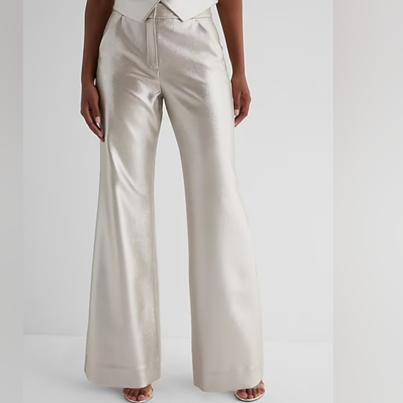 EXPRESS: Editor High Waisted Metallic Trouser Flare Pant - Picture 1 of 10